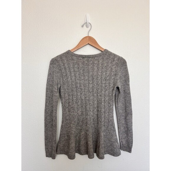PLY Cashmere Sweater Women’s Size S Gray Cable Knit Fitted Pullover Peplum Soft - Picture 3 of 5